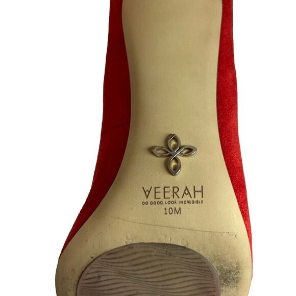 Veerah Pumps Size 10 Women's Volcano Red "The Florence" With Fringes Heels Party - Picture 7 of 11
